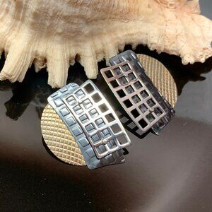 Edelstein Modernist Tri Color Metal Sterling Silver Pierced Vintage Earrings
